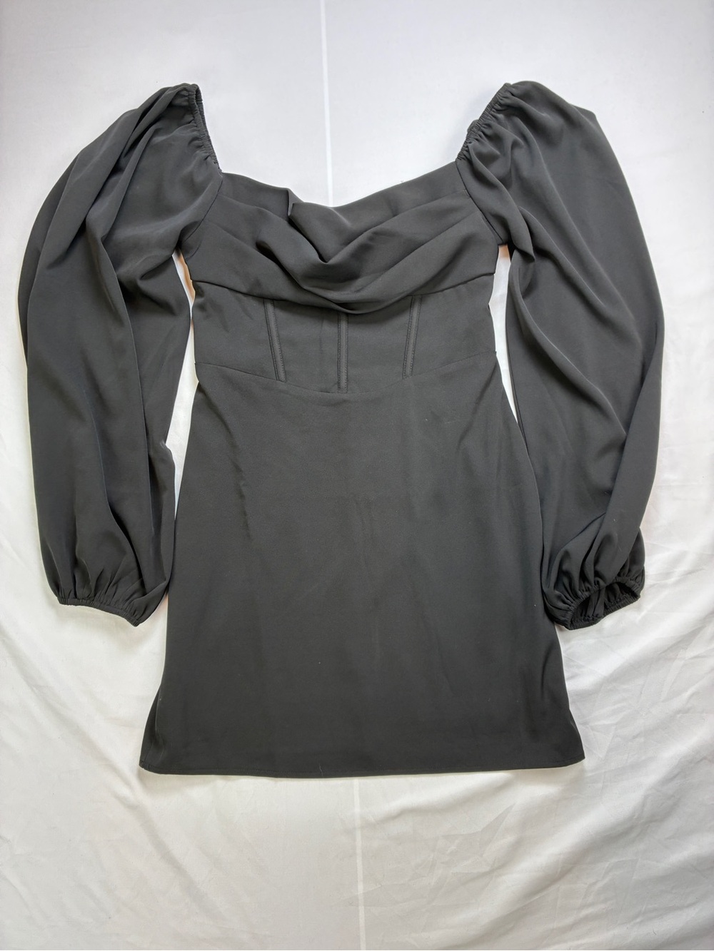 Princess Polly Sz 4 Black Off-Shoulder Long Sleeve Mini Dress